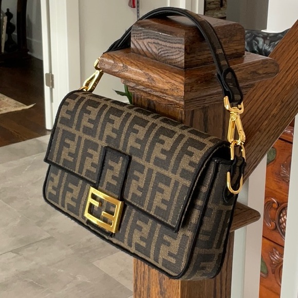 Monogram Black and Brown Crossbody Bag with Gold Accents - Picture 4 of 13